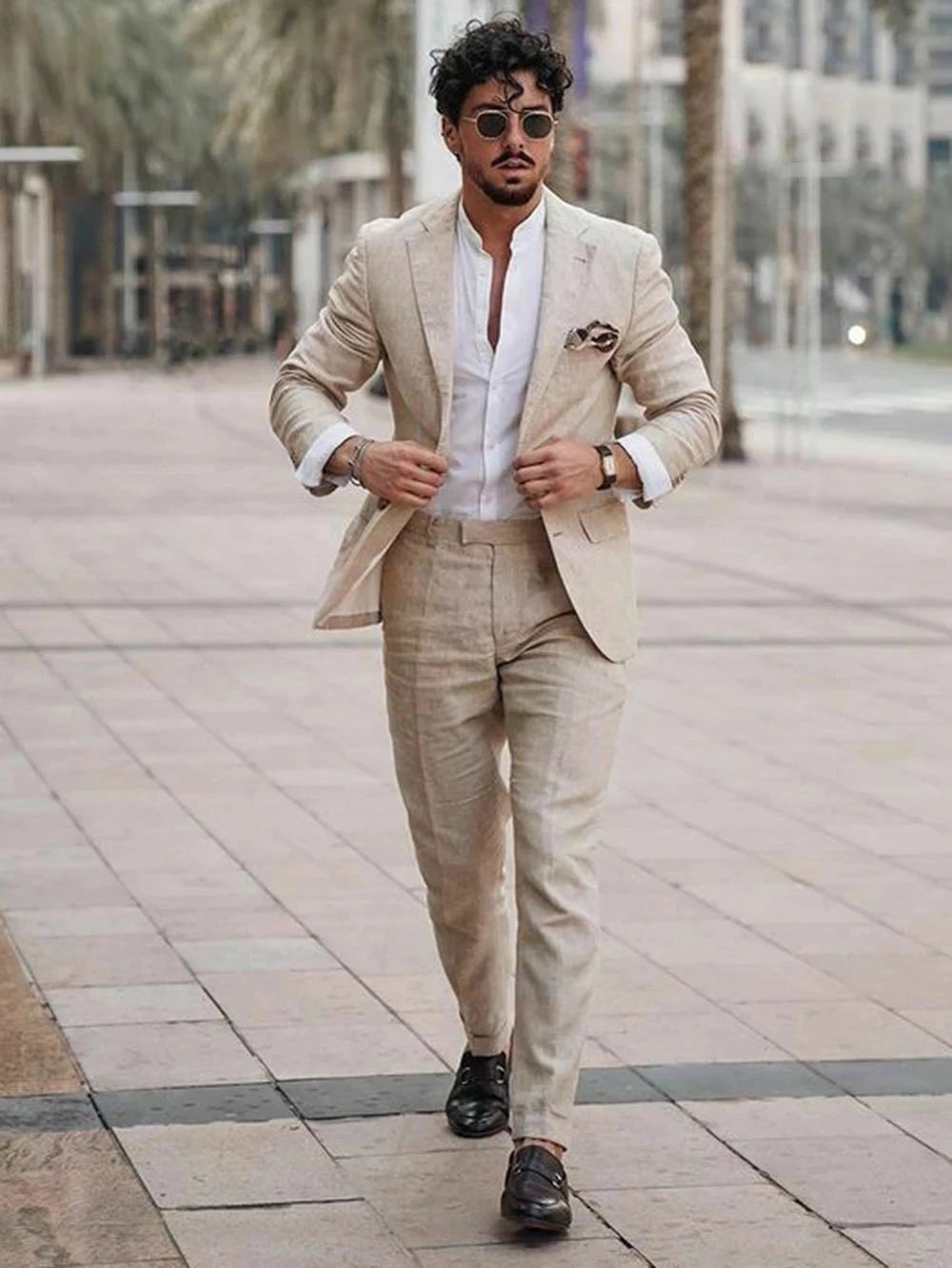Men Formal Wear For Summer - 여름 해변 비즈니스 리넨 남성 정장