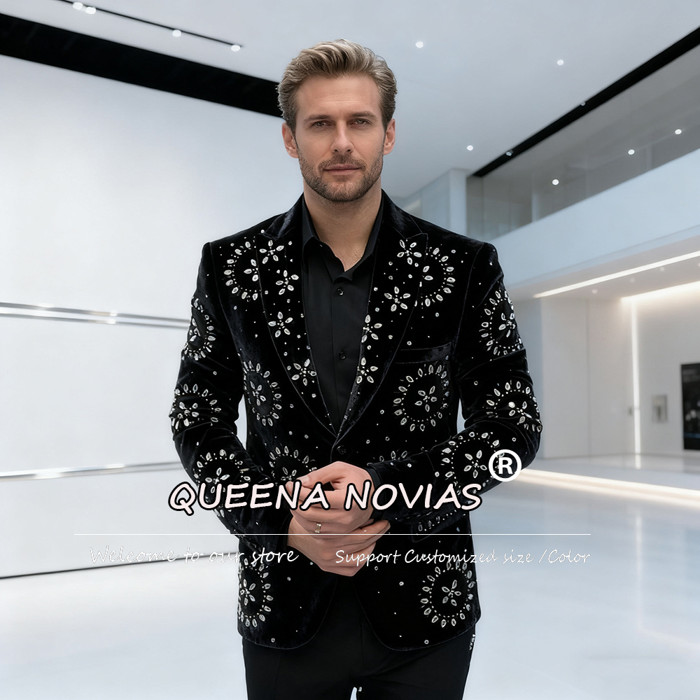 Men Formal Wear For Dinner - 럭셔리 다이아몬드 스톤 장식 남성용 웨딩