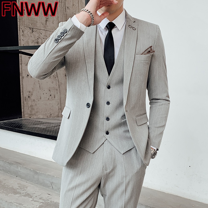 Men'S Urban Formal Wear - 남성 한국 스타일 3피스 체크 정장
