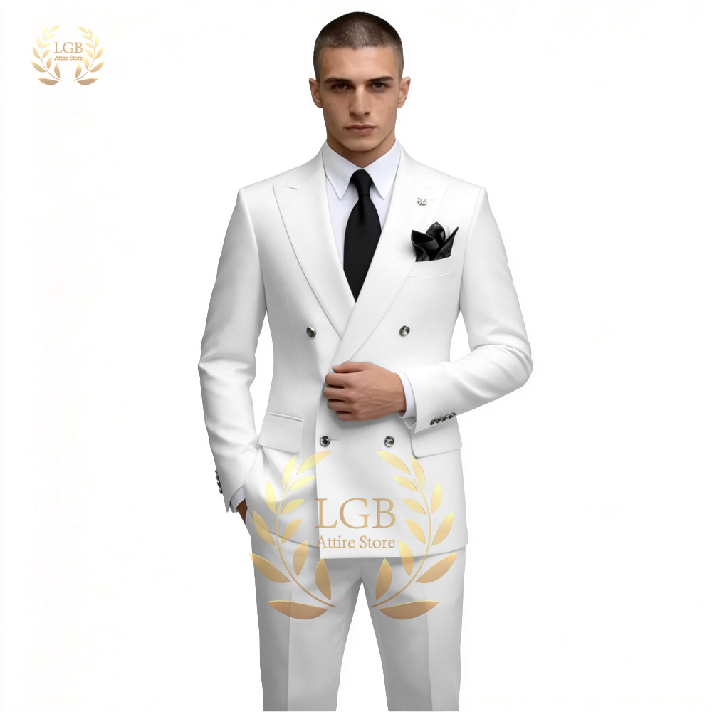 Men Formal Wear For Dinner - 남성용 화이트 더블 브레스티드 수트 2피스