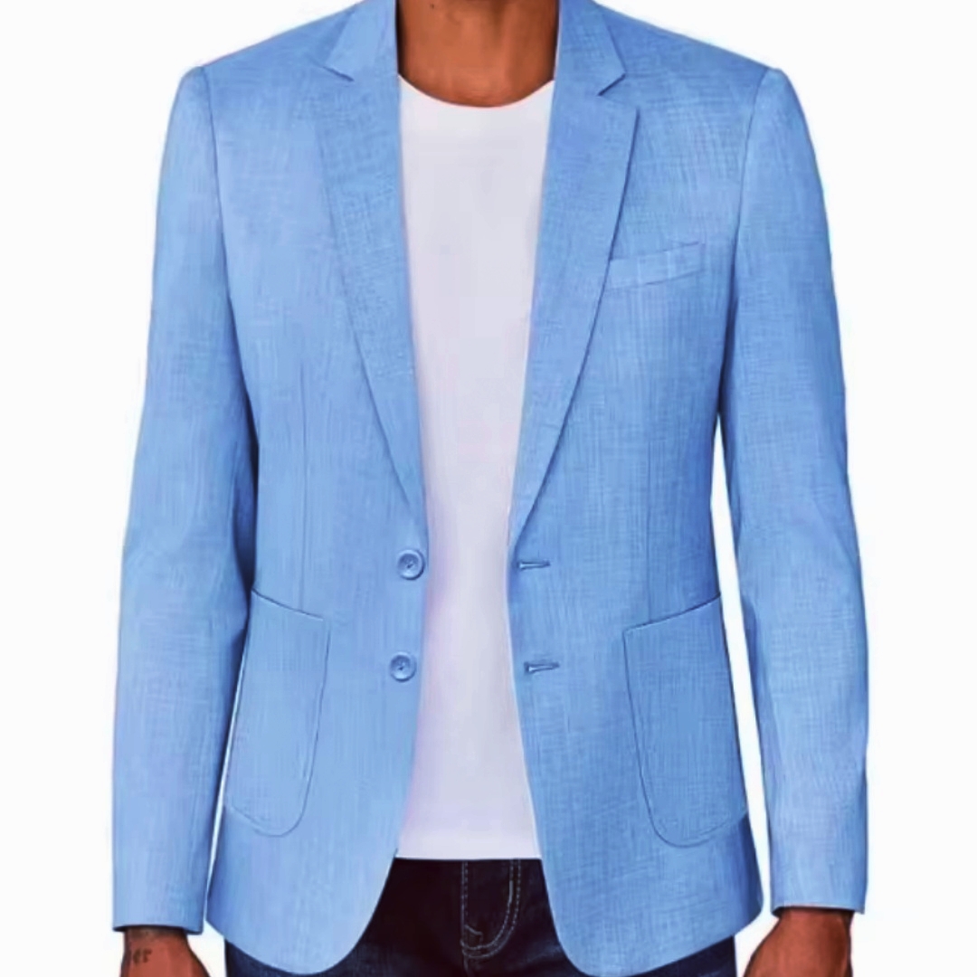 Men Formal Wear For Summer - 슬림핏 남성용 베이지/블루 리넨 블레이저 캐주얼