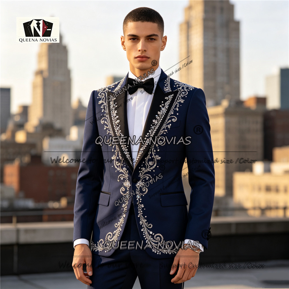 Men Formal Wear For Dinner - 남성 정장 턱시도 슬림핏 크리스탈 비딩