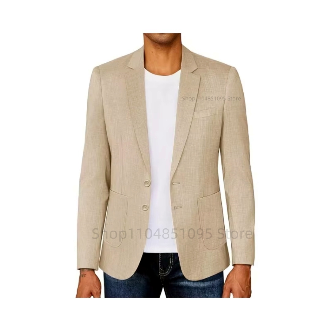 슬림핏 남성용 베이지/블루 리넨 블레이저 캐주얼 파티  - Men Formal Wear For Summer 리뷰 및 가격