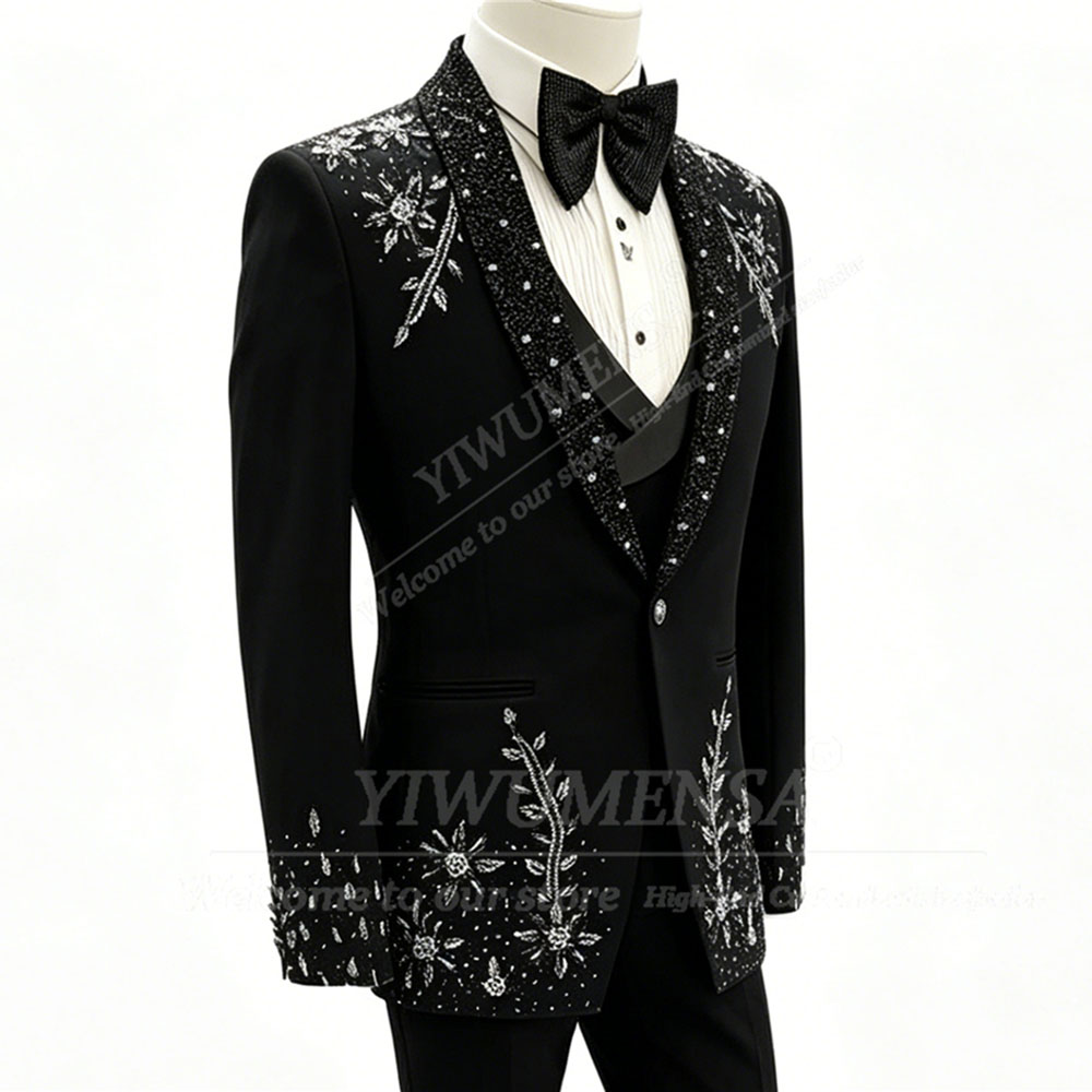 화려한 크리스탈 비딩 수트 남성 정장 싱글 브레스티드  - Men Formal Wear For Dinner 리뷰 및 가격