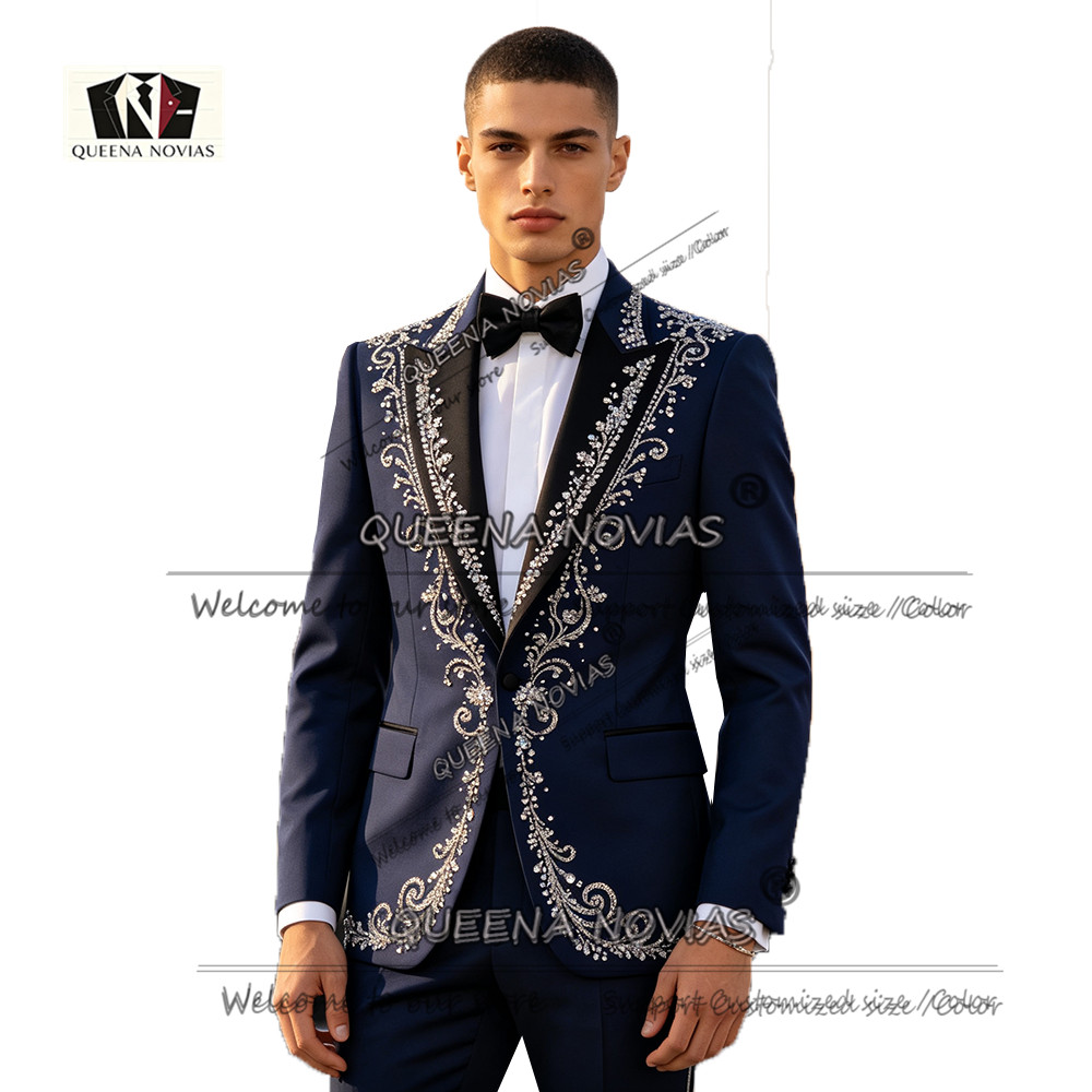 남성 정장 턱시도 슬림핏 크리스탈 비딩 재킷 팬츠 2피 - Men Formal Wear For Dinner 리뷰 및 가격