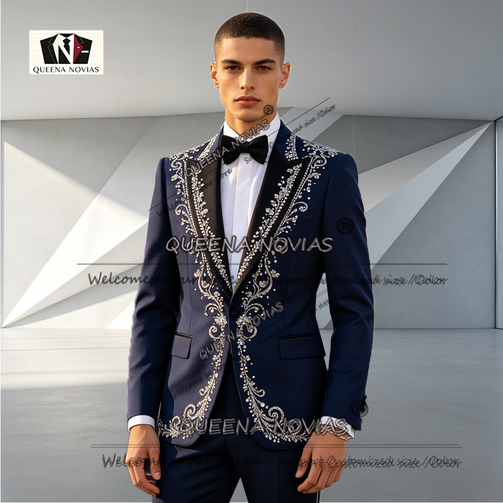 남성 정장 턱시도 슬림핏 크리스탈 비딩 재킷 팬츠 2피 - Men Formal Wear For Dinner 리뷰 및 가격